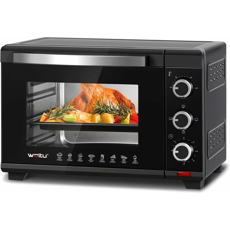 foto del prodotto woltu fornetto elettrico con capacit di 28l. mini forno da 1600w. temperatura 100 230 c. timer 0 60min. 3 modalit di cottura. con doppio vetro.