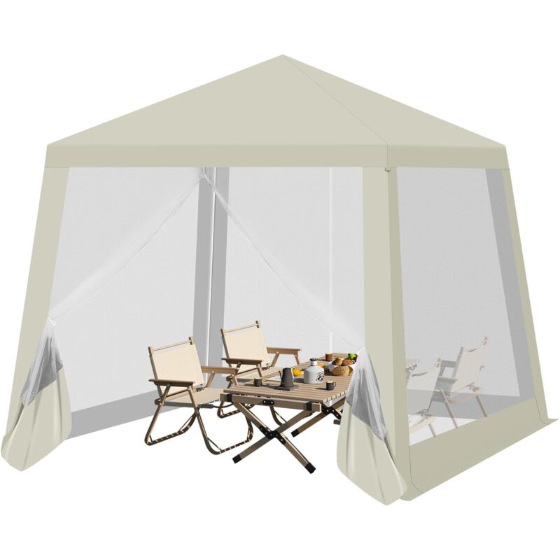foto del prodotto woltu gazebo da esterni, con pareti laterali a zanzariera, 3x3m, beige