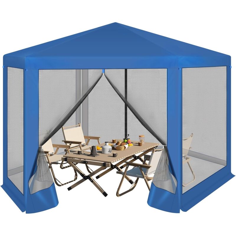 foto del prodotto woltu gazebo da esterni, con pareti laterali a zanzariera, esagonale, 3,8x3,3m, blu