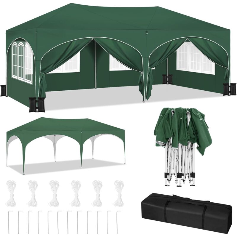 foto del prodotto woltu gazebo da giardino 3 x 6 m, impermeabile protezione uv, per matrimonio eventi e barbecue, verde set di 4 sacchi di sabbia