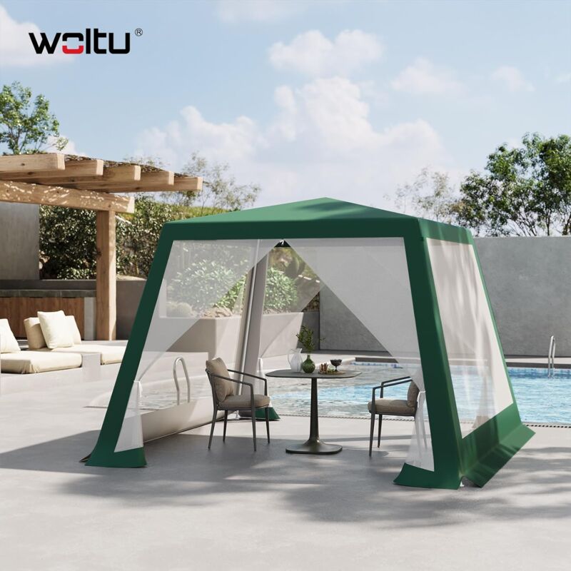 foto del prodotto woltu gazebo da giardino 3x3m con pareti laterali a zanzariera, verde