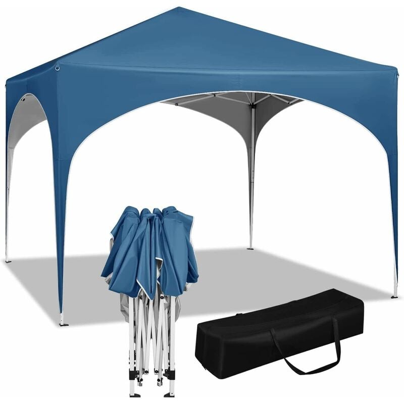 foto del prodotto woltu gazebo da giardino richiudibile 3x3m gazebo da esterno in ferro regolabile in altezza tendone con soffitto semicircolare pieghevole