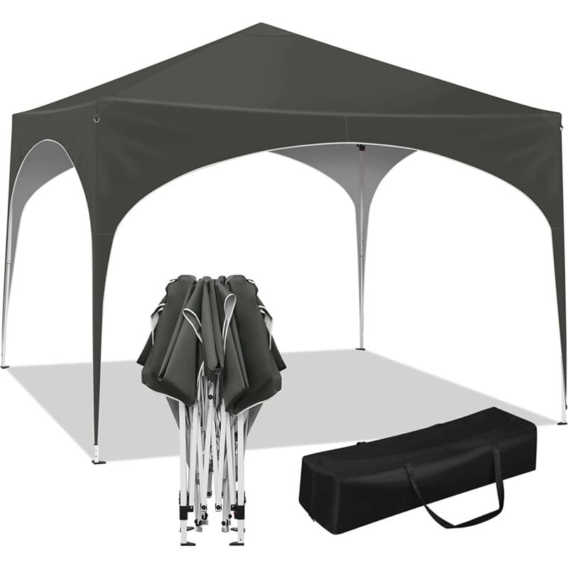 foto del prodotto woltu gazebo da giardino richiudibile 3x3m gazebo da esterno in ferro regolabile in altezza tendone con soffitto semicircolare pieghevole protezione