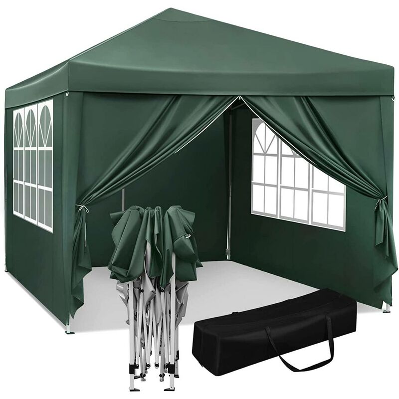 foto del prodotto woltu gazebo da giardino richiudibile 3x3m gazebo da esterno in ferro regolabile in altezza tendone pieghevole con telo impermeabile. protezione