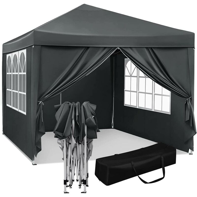 foto del prodotto woltu gazebo da giardino richiudibile 3x3m gazebo da esterno in ferro regolabile in altezza tendone pieghevole con telo impermeabile. protezione