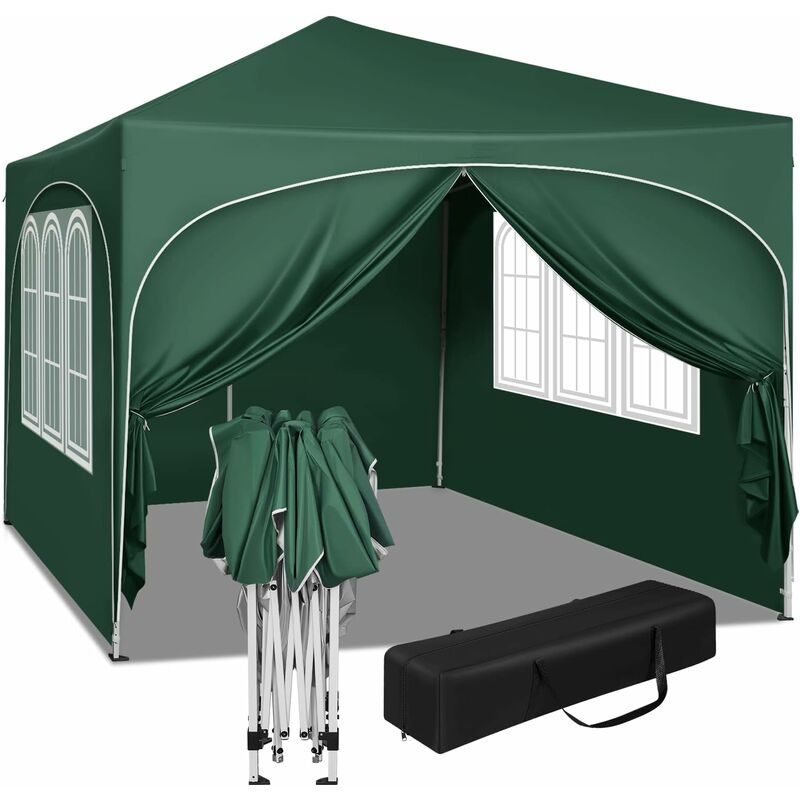 foto del prodotto woltu gazebo pieghevole da giardino. gazebo impermeabile pop up da 3x3m con pannelli laterali. tendone da esterno. altezza regolabile. protezione