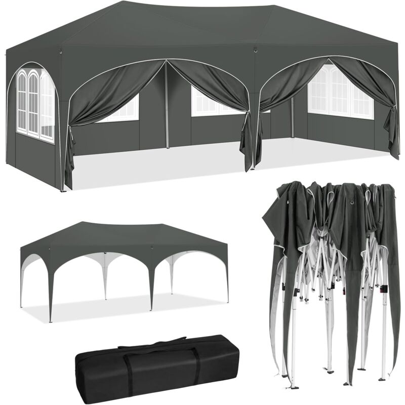 foto del prodotto woltu gazebo pieghevole da giardino. gazebo impermeabile pop up da 3x6m con pannelli laterali. tendone da esterno. altezza regolabile. protezione