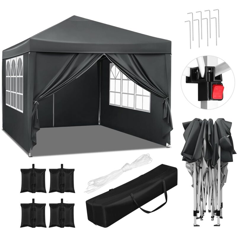 foto del prodotto woltu gazebo pieghevole giardino 3x3m telo idrorepellente padiglione,set di 4 sacchi di sabbia,antracite