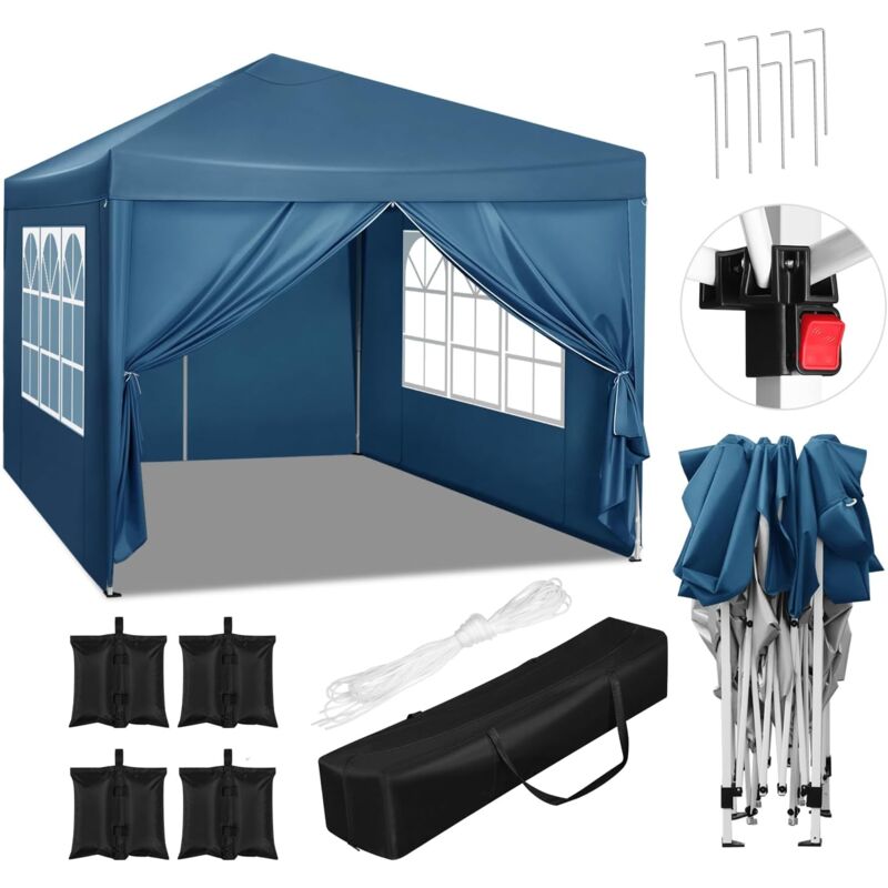 foto del prodotto woltu gazebo pieghevole giardino 3x3m telo idrorepellente padiglione,set di 4 sacchi di sabbia,blu