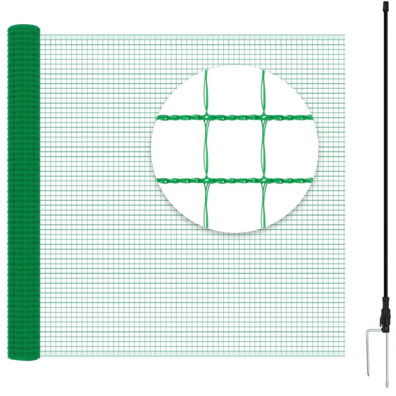 foto del prodotto woltu kit di recinzione in pe per pollame con picchetti, funi e fascette 15x0,9 m, verde