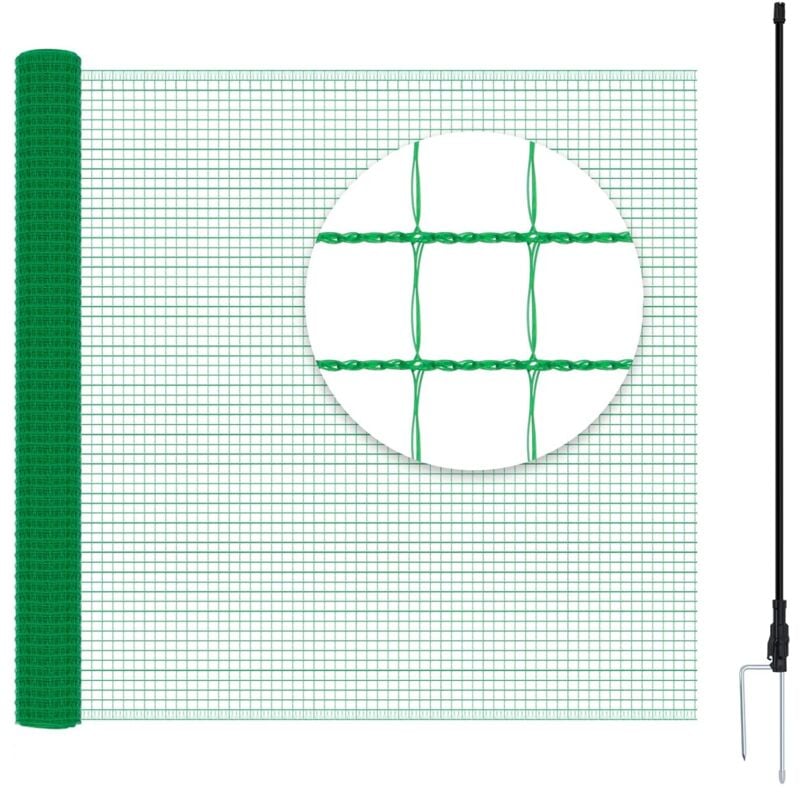 foto del prodotto woltu kit di recinzione in pe per pollame con picchetti, funi e fascette 20x1,2 m, verde
