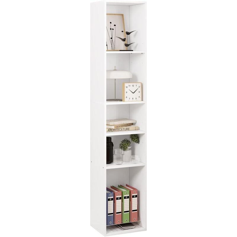 foto del prodotto woltu libreria a 5 scomparti aperti. libreria verticale a colonna. scaffale angolare autoportante. per soggiorno. ufficio e studio. in truciolare.