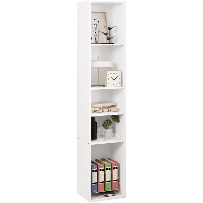 foto del prodotto woltu libreria a 5 scomparti aperti. libreria verticale a colonna. scaffale angolare autoportante. per soggiorno. ufficio e studio. in truciolare.