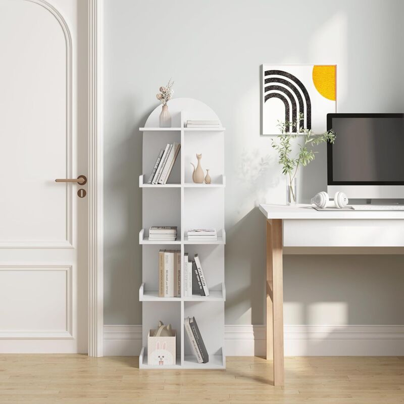 foto del prodotto woltu libreria ad albero in legno. scaffale con 10 ripiani su 5 livelli. portaoggetti autoportante per soggiorno. studio e ufficio.bianco