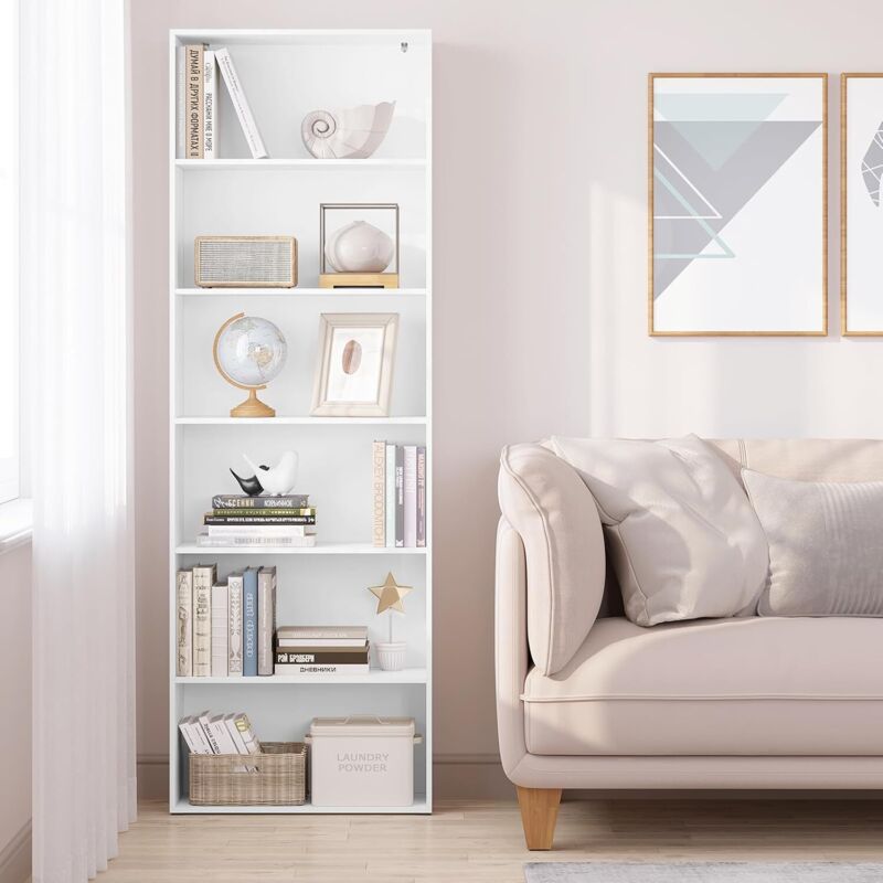 foto del prodotto woltu libreria con 6 livelli regolabili in legno 60x180x23,5 cm, bianco