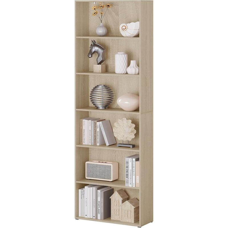 foto del prodotto woltu libreria con 6 livelli regolabili in legno 60x180x23,5 cm, rovere chiaro