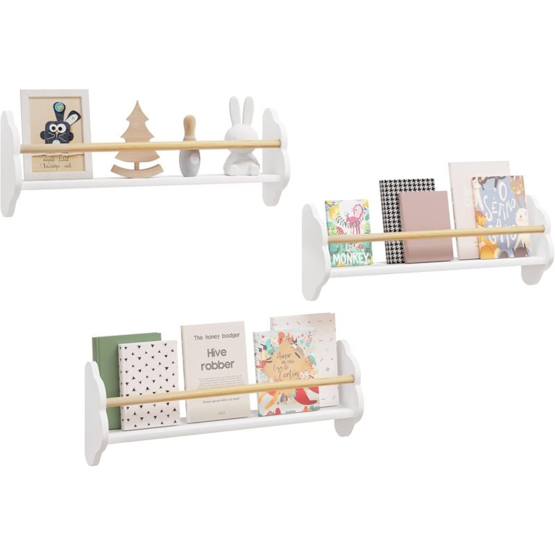 foto del prodotto woltu libreria da parete per bambini con ripiano per bambini 65x12.7x23 cm bianco