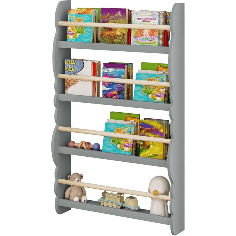 foto del prodotto woltu libreria da parete per bambini. piccola libreria frontale a ripiani in legno. scaffale porta libri a muro per cameretta.grigio