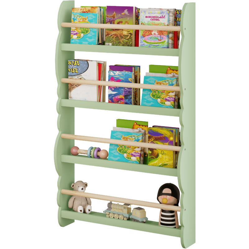 foto del prodotto woltu libreria da parete per bambini. piccola libreria frontale a ripiani in legno. scaffale porta libri a muro per cameretta.verde