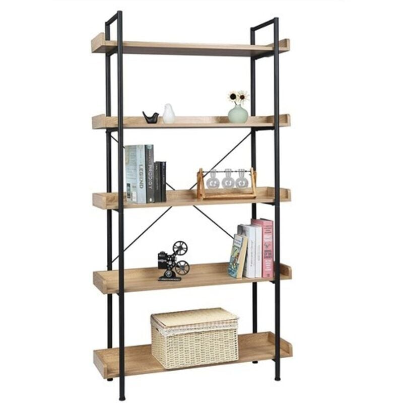 foto del prodotto woltu - libreria in legno e acciaio scaffale alto a 5 ripiani mensole industriale