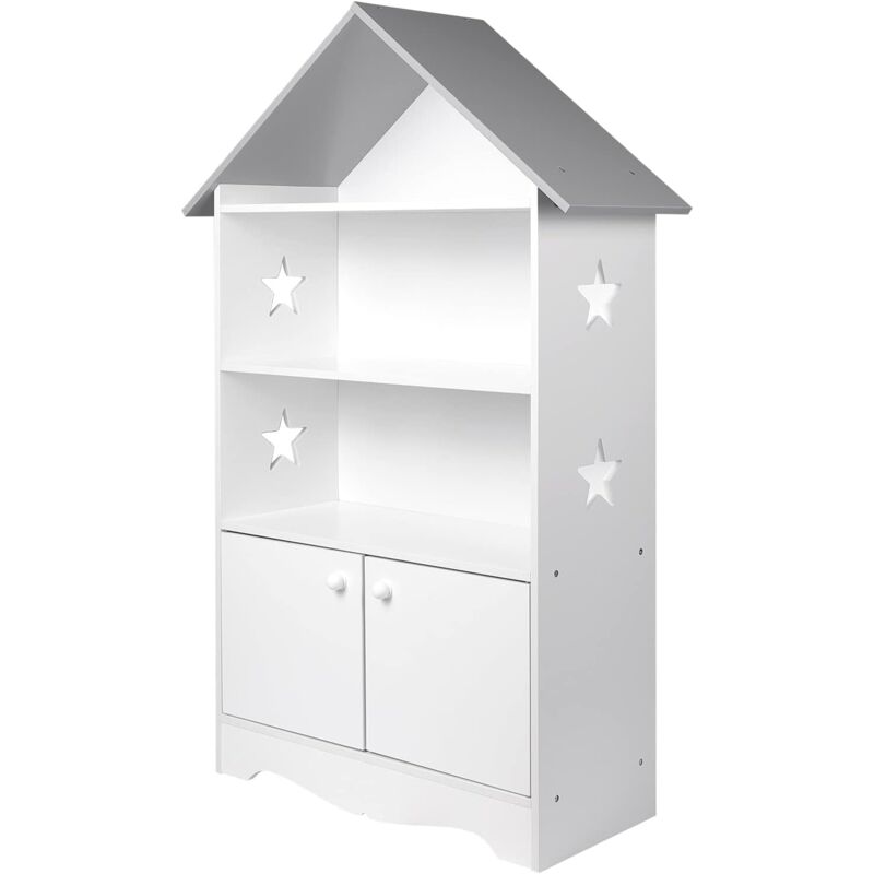 foto del prodotto woltu libreria in legno per bambini scaffale a forma di casa porta giochi bianco