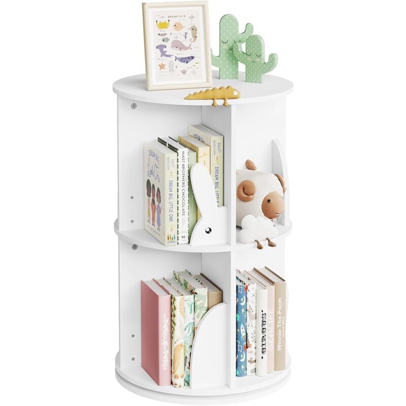 foto del prodotto woltu libreria per bambini rotante, libreria girevole a 2 livelli per soggiorno e ufficio, bianco