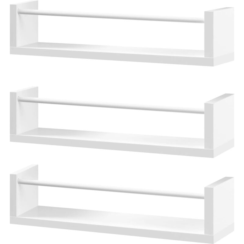foto del prodotto woltu libreria per bambini set 3 mensole parete rettangolari in pino e mdf, bianco