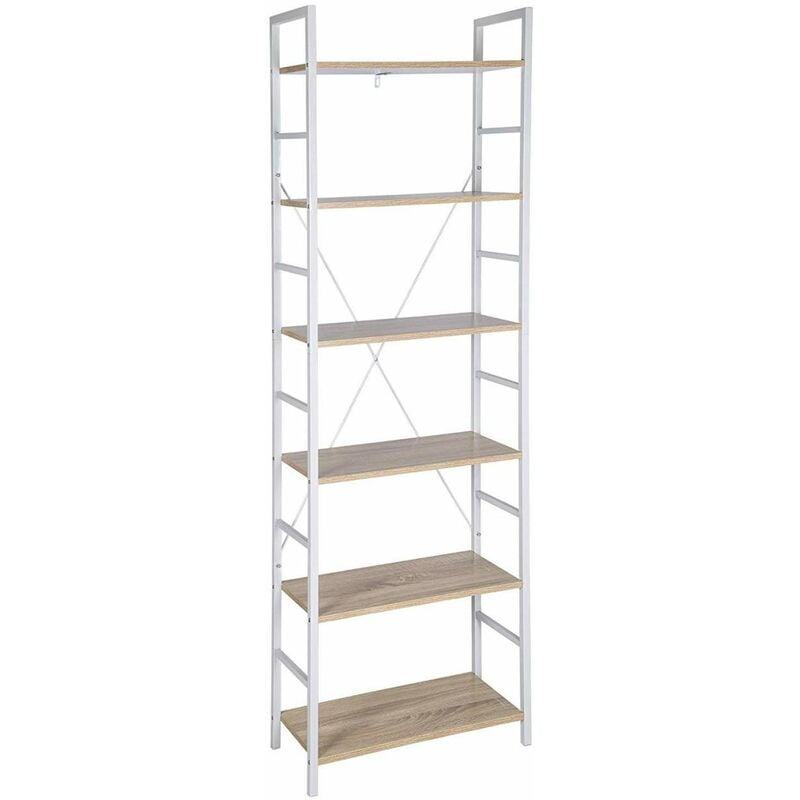 foto del prodotto woltu libreria scaffale a 6 ripiani scaffalatura fioriera porta in metallo legno legno bianco