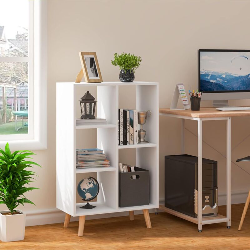 foto del prodotto woltu libreria scaffale legno bianco armadietto multiuso per soggiorno ufficio