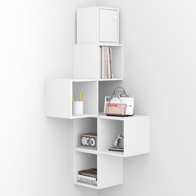 foto del prodotto woltu libreria scaffale mensola a muro mensole parete angolare moderna 5 cubi aperti e 1 scomparto bianco