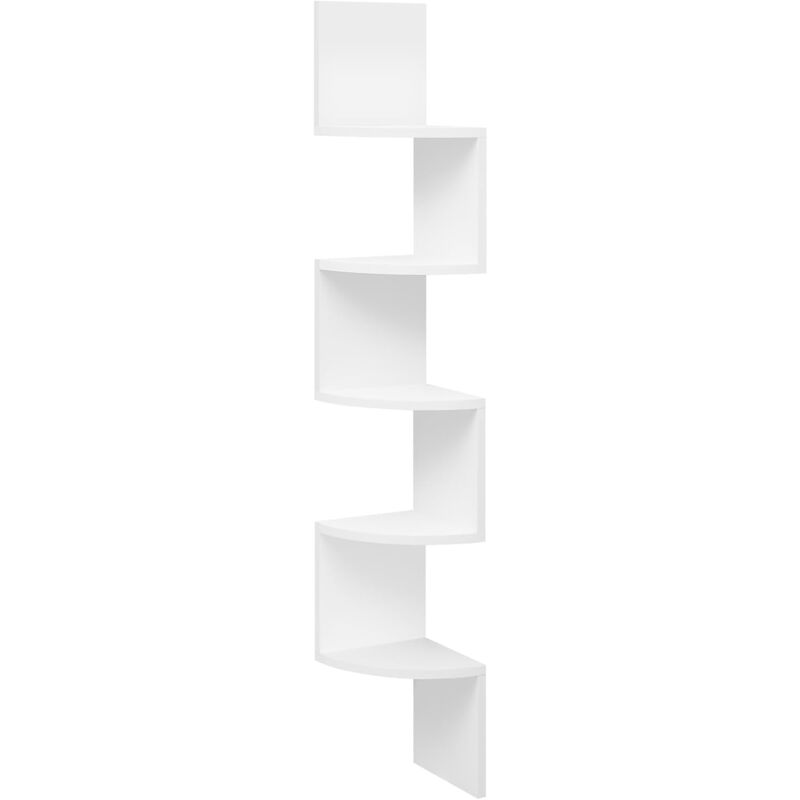 foto del prodotto woltu mensola angolare, mensola da parete, 5 ripiani, zigzag fluttuante, libreria per cucina, camera da letto, soggiorno, ufficio, bianco
