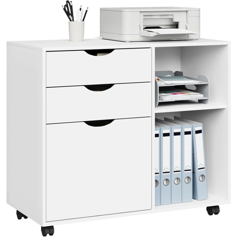 foto del prodotto woltu mobile archivio documenti ufficio armadietto archiviazione mobiletto portadocumenti schedario con cassetti e scomparti aperti mobile con ruote,