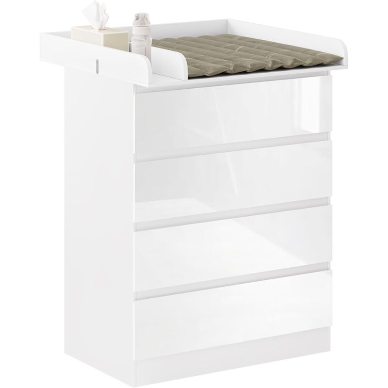 foto del prodotto woltu mobile fasciatoio per bambini. cassettiera con 4 cassetti. cassettone con ripiano fasciatoio rimovibile. in legno mdf e truciolare. bianco 