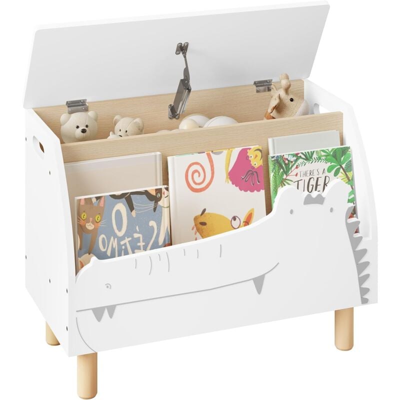 foto del prodotto woltu mobile porta giochi per bambini con coperchio. contenitore porta giocattoli in legno a coccodrillo. cassapanca contenitore con scomparto