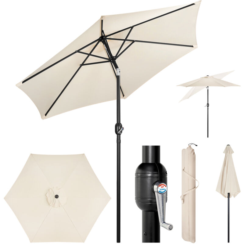 foto del prodotto woltu ombrellone da giardino, ombrellone da esterno, manovella, 6 stecche, 270cm, beige