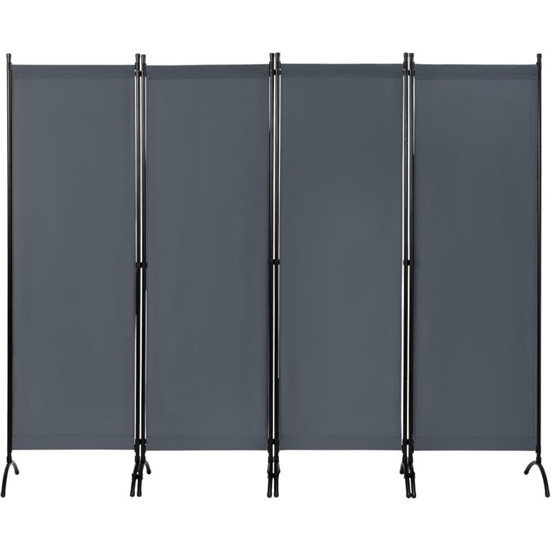 foto del prodotto woltu paravento da interno, a 4 pannelli con telaio in metallo e supporto, pannelli divisori per interni per casa e ufficio, 224x182cm, grigio scuro