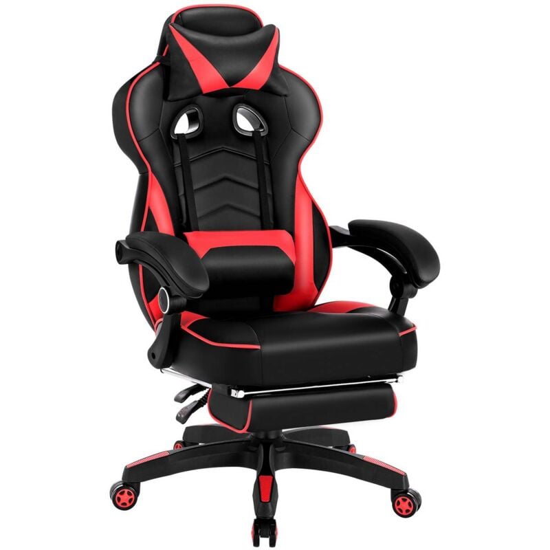 foto del prodotto woltu poltrona sedia gaming ufficio pu reclinabile con poggiapiedi collo cuscino rosso