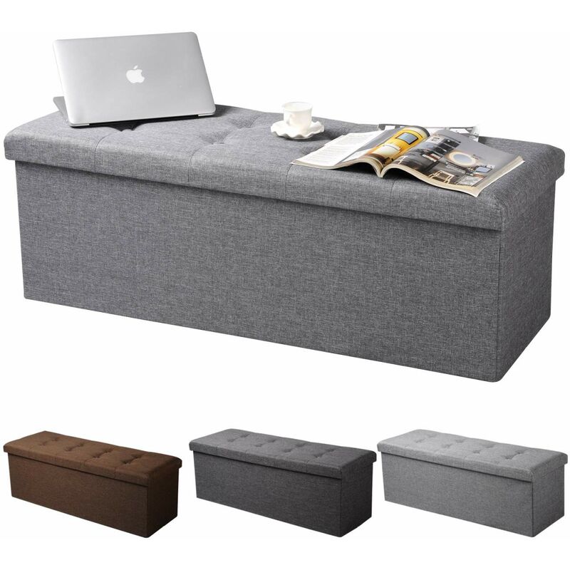 foto del prodotto woltu pouf contenitore pieghevole cassapanca scarpiera poggiapiedi 110 cm grigio chiaro
