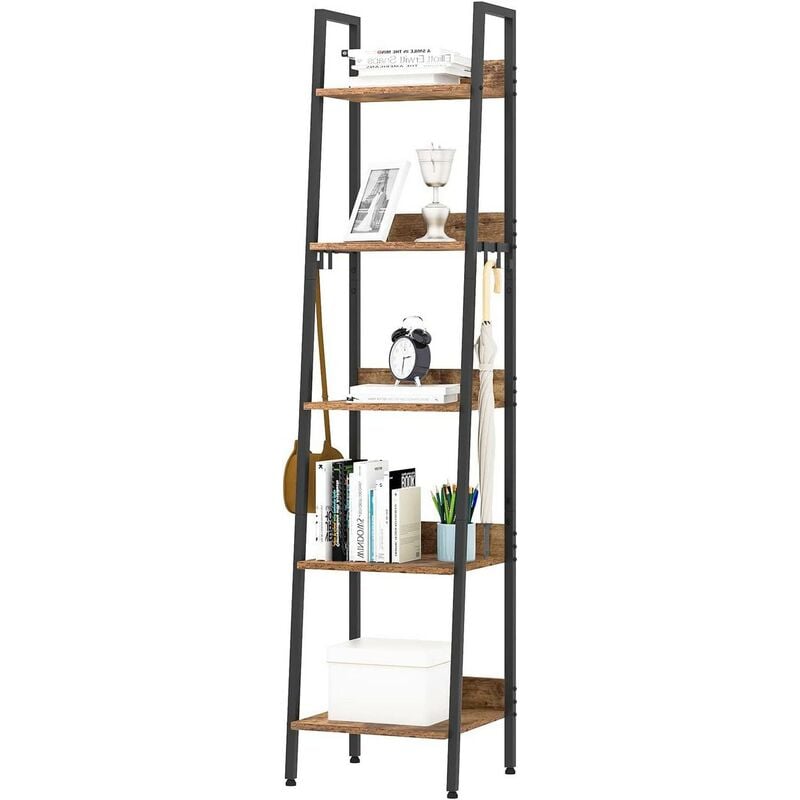 foto del prodotto woltu scaffale a scala da parete libreria a 5 ripiani porta piante portaoggetti nero