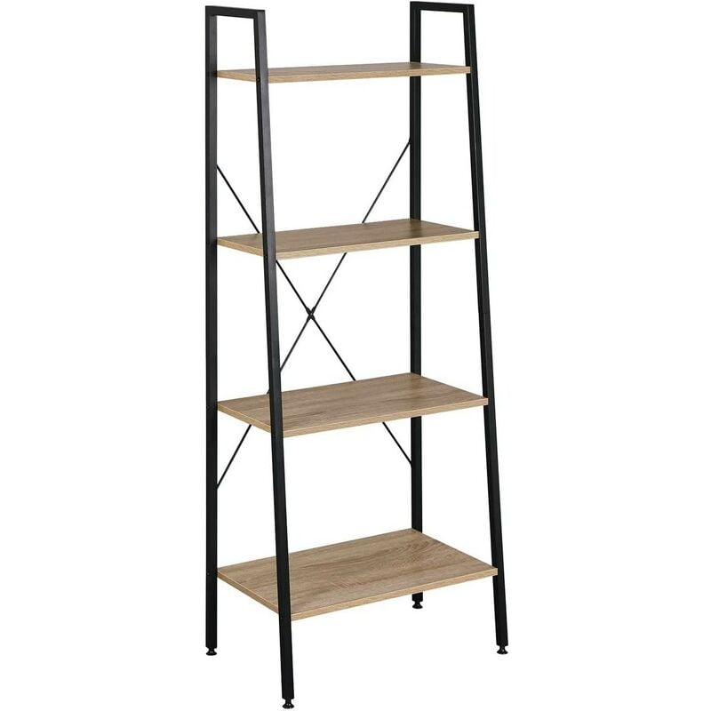 foto del prodotto woltu scaffale a scala libreria portaoggetti in legno acciaio con 4 ripiani legno nero