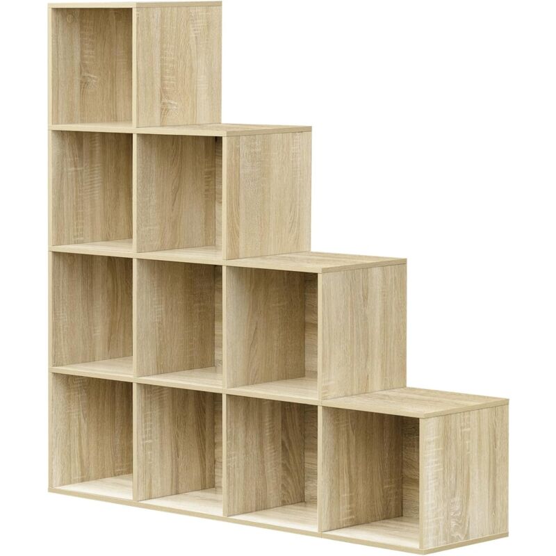 foto del prodotto woltu scaffale a scala, mobile portaoggetti con 10 cubi, armadio di legno, scaffale autoportante per studio, soggiorno, camera da letto, rovere chiaro