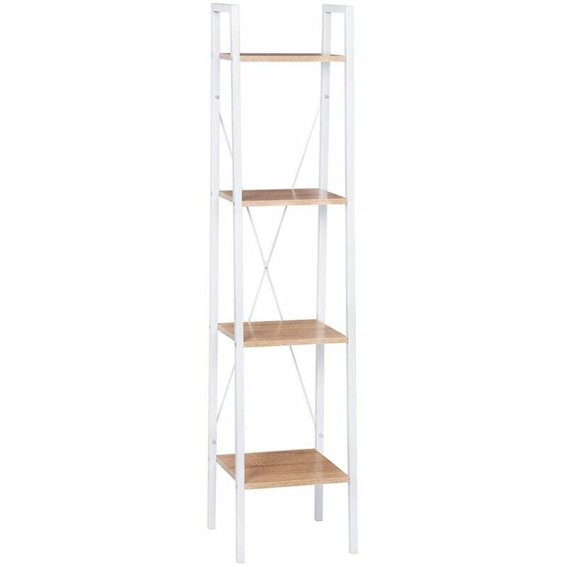 foto del prodotto woltu scaffale angolo 4 ripiani per studio ufficio mensole in legno porta piante legno bianco