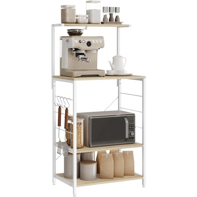 foto del prodotto woltu scaffale da cucina, bar, scaffale da panetteria, portaoggetti a 4 ripiani, , 60x40x123 cm, rovere chiaro bianco