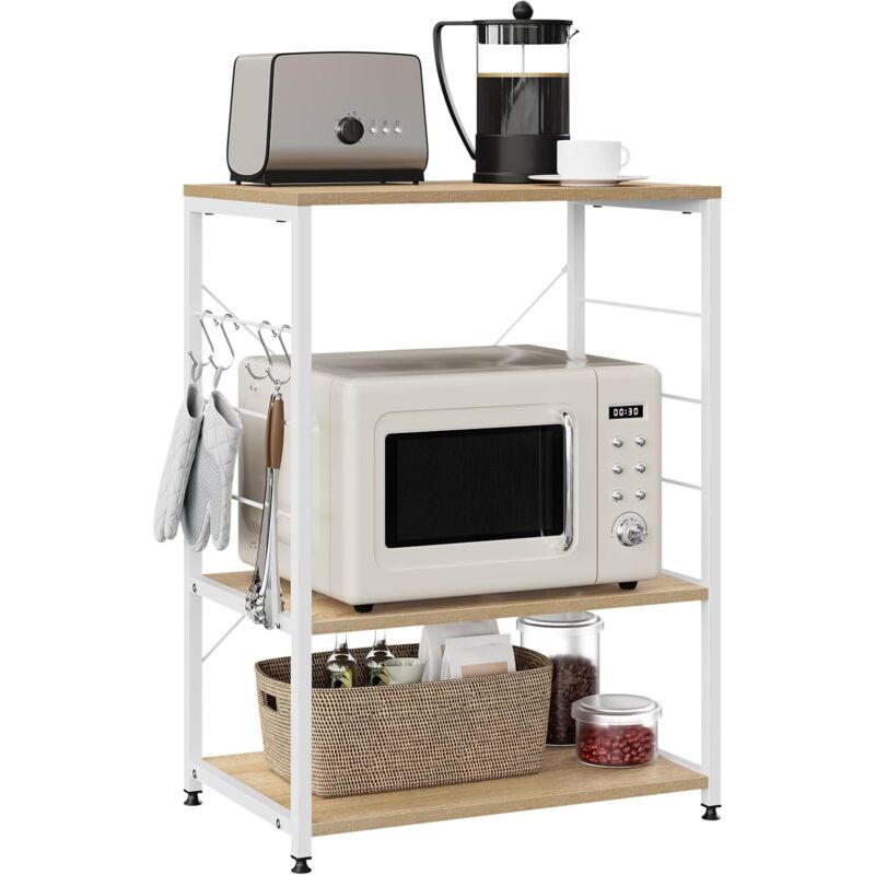 foto del prodotto woltu scaffale da cucina, carrello di servizio con 3 ripiani, scaffale per microonde, forno, tostapane, rovere