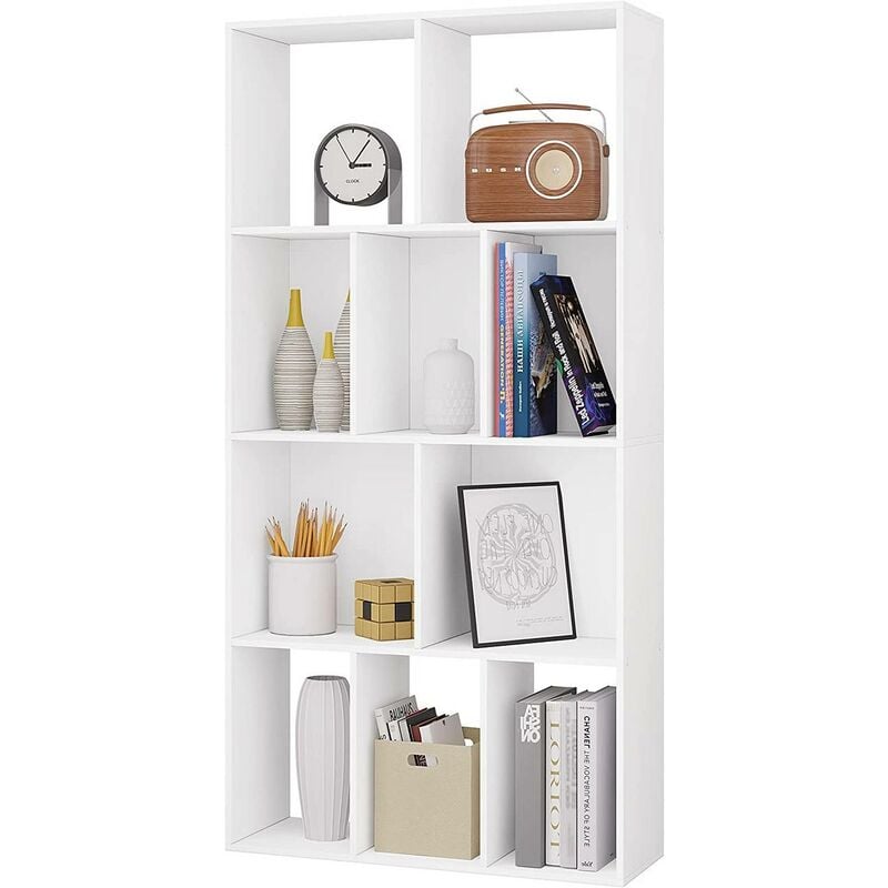 foto del prodotto woltu scaffale da soggiorno a 4 ripiani. libreria in legno salvaspazio con 10 cubi portaoggetti. mobile multiuso moderno bianco. per studio. camera