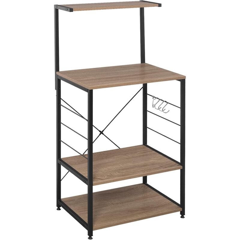 foto del prodotto woltu scaffale per cucina in acciaio legno 4 ripiani ganci carrello microonde legno nero