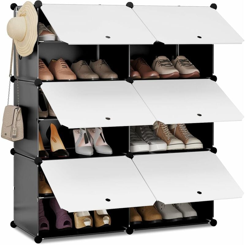foto del prodotto woltu scarpiera modulare a 6 scomparti. portascarpe salvaspazio in plastica e metallo. scaffale portaoggetti componibile. con sportello. bianco nero