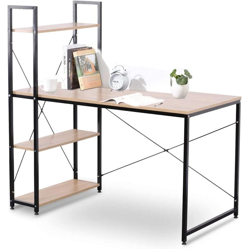 foto del prodotto woltu scrivania con 4 ripiani tavolo porta pc computer casa ufficio 120cm legno naturale nero