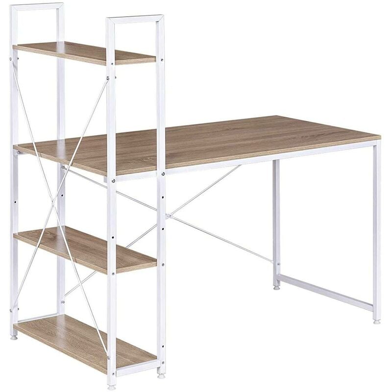 foto del prodotto woltu scrivania con 4 ripiani tavolo porta pc computer casa ufficio 120cm rovere bianco