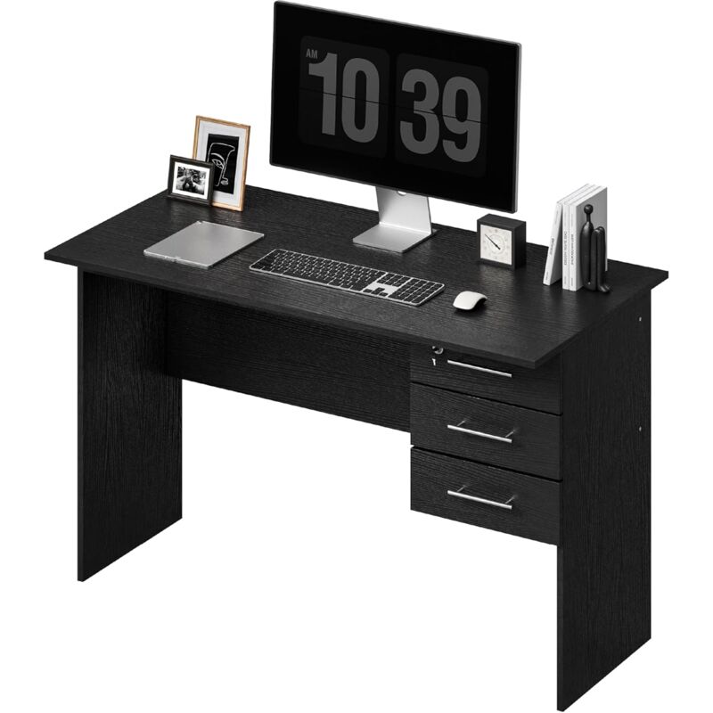 foto del prodotto woltu scrivania per computer scrivania con 3 cassetti 120x60x75cm ufficio legno nero